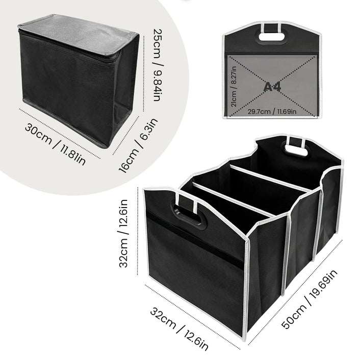 2 in 1 Car Storage Box with Insulated Cooler Bag Non-Woven Foldable Organizer Multi-Layer Thermal Tote Car Organizer