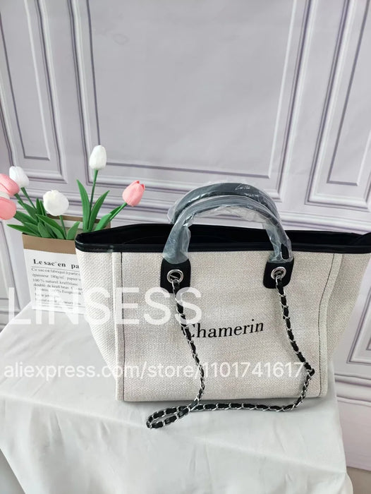 Personalised Chain Monogram Canvas Tote Bag Shoulder Bag