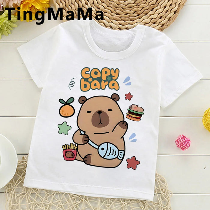 Kids Basic T-shirt Women Men Capybara Tees 3-10Years Children Short Sleeved Clothes Boys Girls Round Neck Tops Birthday Gifts