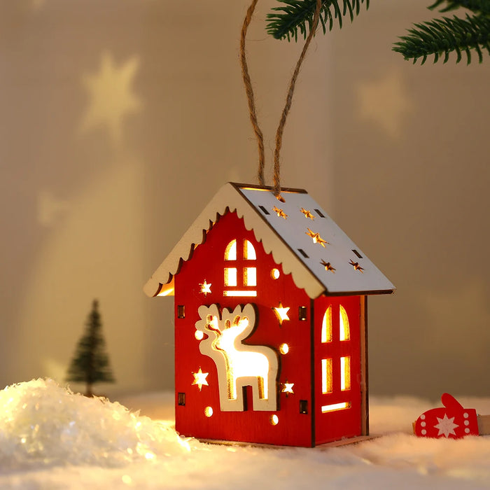 Wooden House Pendant Snowman Elk Santa Claus House Lighting Cabin