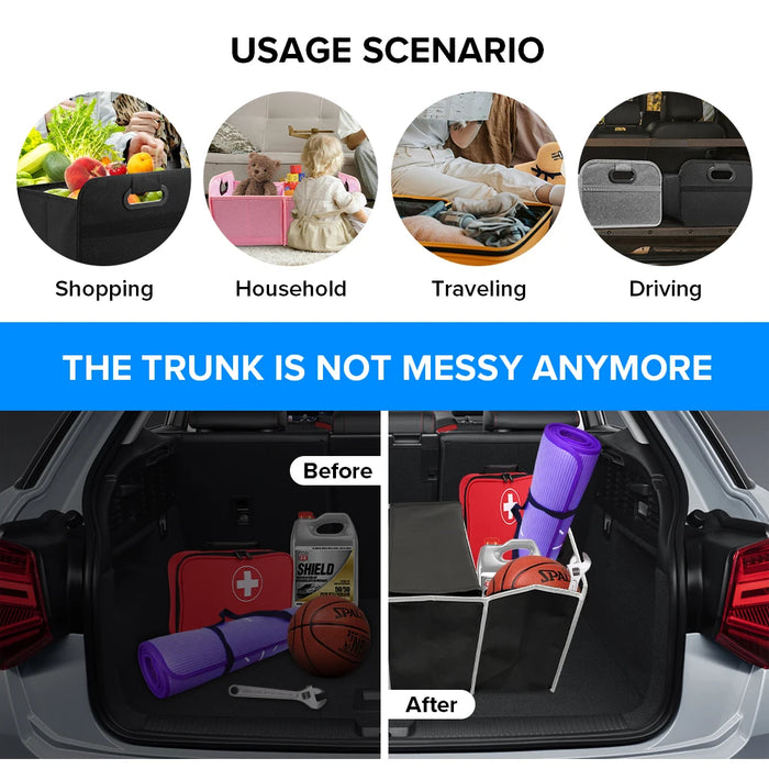 2 in 1 Car Storage Box with Insulated Cooler Bag Non-Woven Foldable Organizer Multi-Layer Thermal Tote Car Organizer