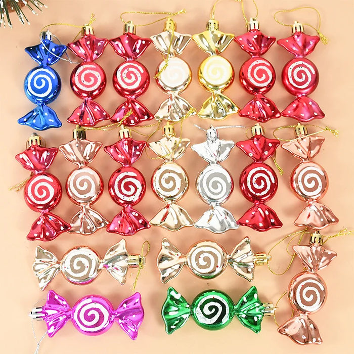 6pcs/set Christmas Candy Pendants Colorful Lollipop Cane Hanging Ornaments