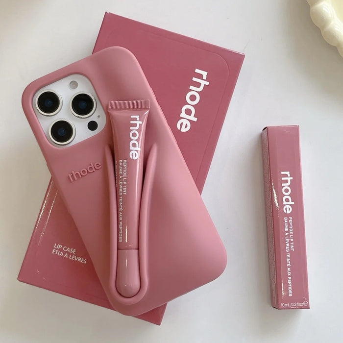 Lip Gloss Phone Case for iP 16 15 14 13 12 11 Pro Max Plus Lipstick Silicone DIY Toast Espresso Ribbon Box Cover