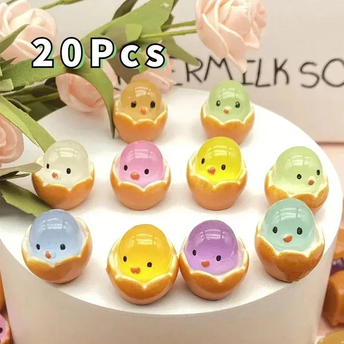 20PCS Luminous Chick Eggs Micro Landscape Ornament Easter Toys Birth Egg Glow in Dark Fairy Miniature Flower Potted Kids Gift