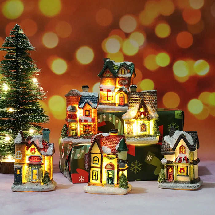 LED Christmas Decorations Resin Small House Micro