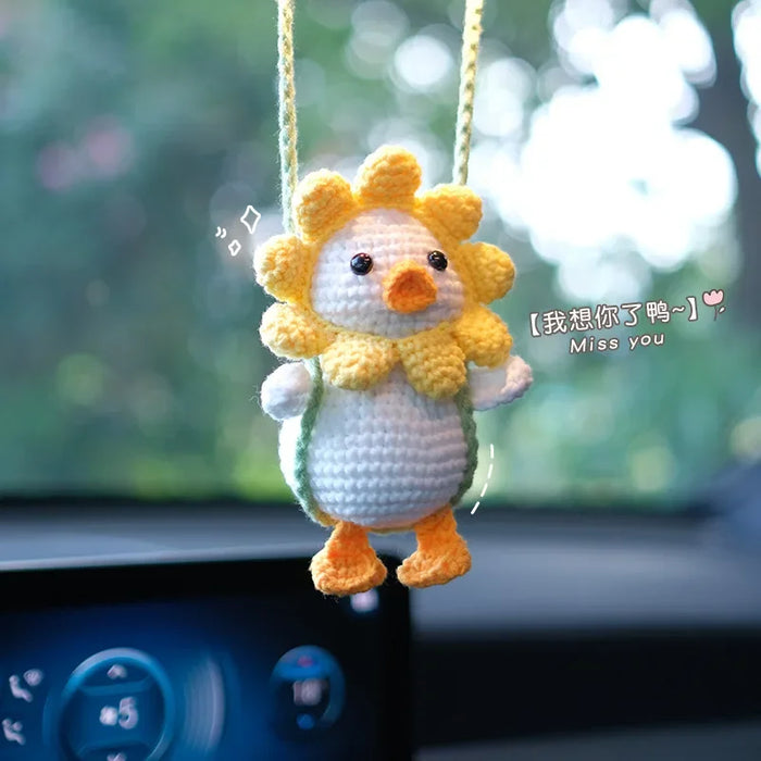 Handmade Crocheted Cute Swinging Duck for Car Interior Accessories