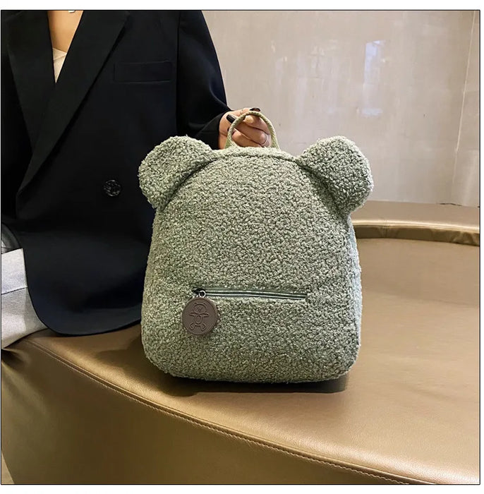 Womens Girls Cute Bear Pattern Backpack Plush