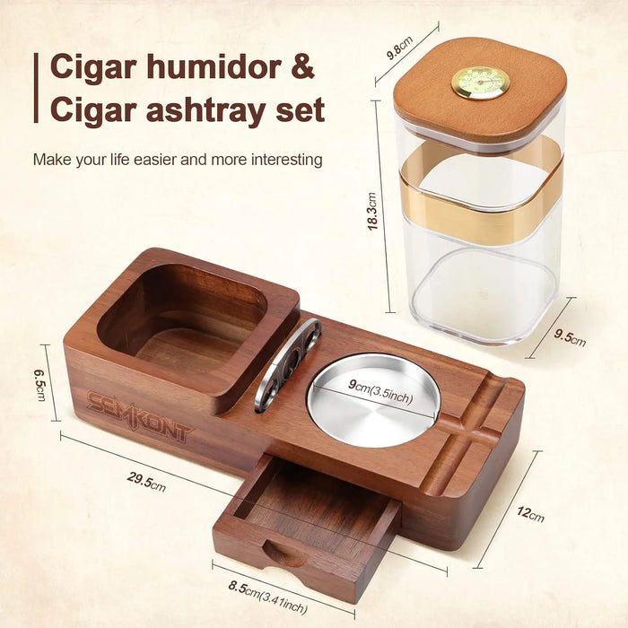 Cigar Humidor Cigar Ashtray Set Wooden Jar With Hygrometer Humidifier Cigar Gifts for Men