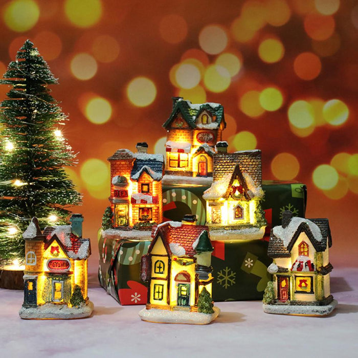 Resin Christmas House Figurine Tiny Resin House Village Miniature