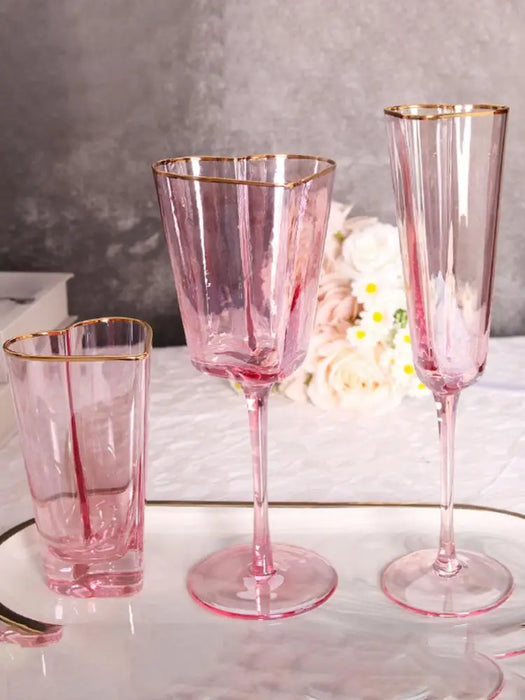 Pink Phnom Penh Heart-shaped Red Wine Glasses Barware Set Hammer pattern Champagne Glasses Juice Glass Mug Goblets