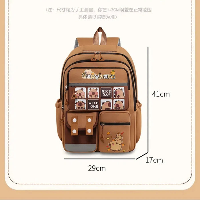 Kawaii Capybara School Backpack for Girls School Bags Set Casual Daypack Teens Girls Book Bag Children Schoolbag Travel Backpack