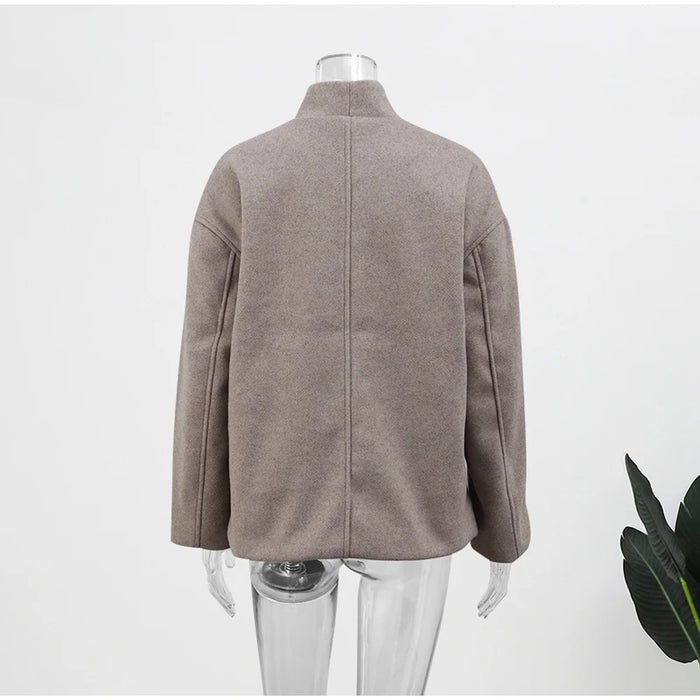 Retro Loose Casual Woolen Coats Double Breasted Stand Collar Short Jacket