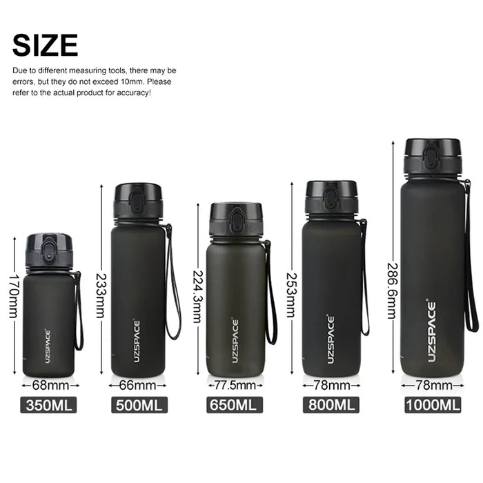 UZ Sports Water Bottle BPA Free Portable Leakproof Shaker Bottle Tritan Plastic Drinkware 500/1000ML Jug for Camping Gym School