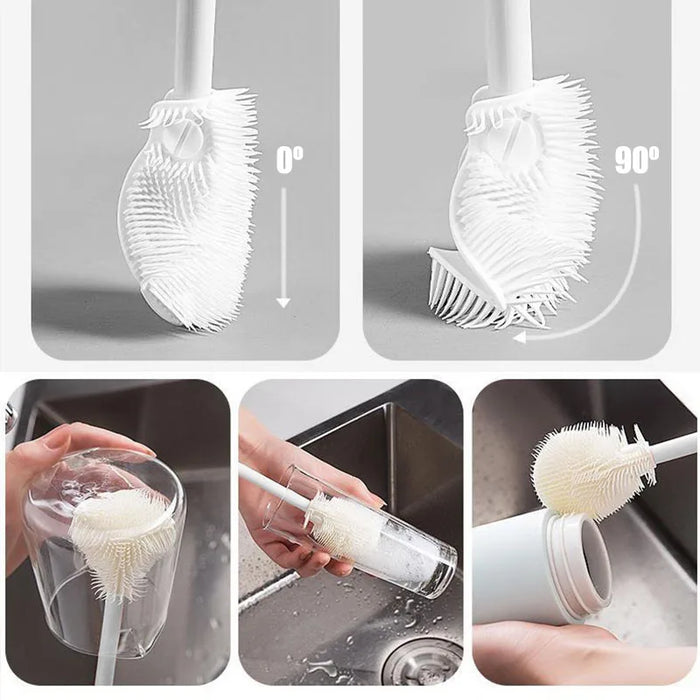 Silicone Milk Bottle Brush Cup Scrubber Glass Cleaner Long Handle Drink Bottle Clean Brush Kitchen Cleaning Tool