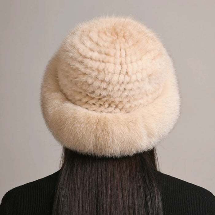 New Women Winter Luxury Knitted Real Mink Fur Bomber Hat Natural Warm Fox Fur Cap Girls Quality Soft 100% Genuine Mink Fur Hats