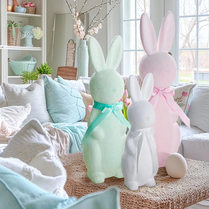 Easter Flocking Ornaments Plush Bunny Spring Decoration Scene Arrangement Gift Detachable Easter Bunny Ornament Easter Gift