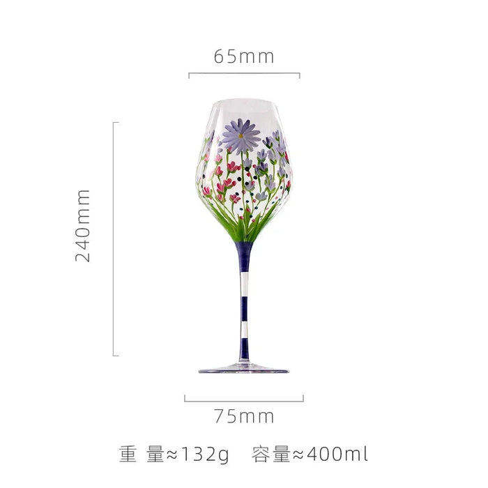 1 Piece Hand Painted Glass Goblet Cup Creative Red Wine Glasses Whisky Cup Flower Painted Stemware for Wedding Party Events