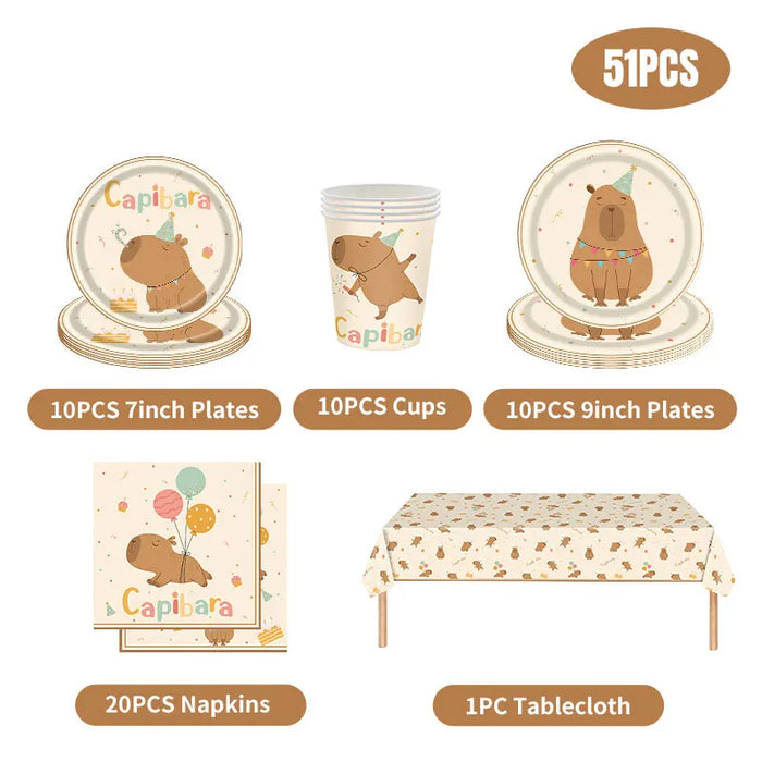Capybara Birthday Decoration Cartoon Tableware Cups Plate Napkin Balloons Capybara Theme Birthday Party Decoration Supplies Kit