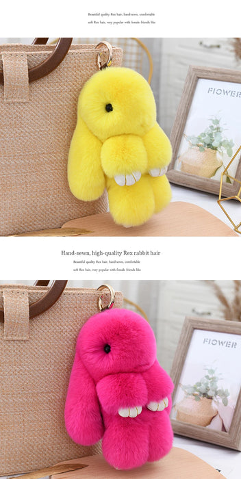 Fluffy Cute Bunny 18CM Real Fur Keychain Rex Rabbit Pom Pom Gift Toy Doll Women Bag Pendant Charm Car Key Keyring Metal ring