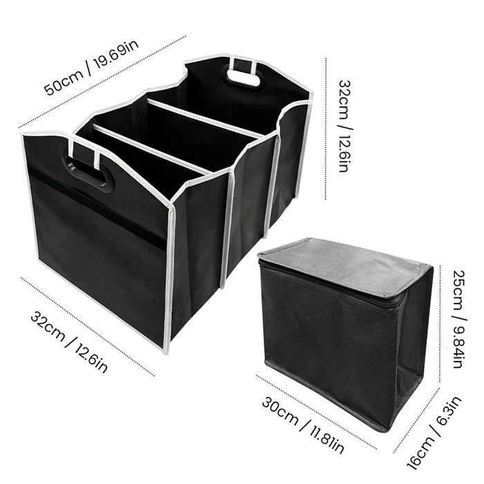 2 in 1 Car Storage Box with Insulated Cooler Bag Non-Woven Foldable Organizer Multi-Layer Thermal Tote Car Organizer