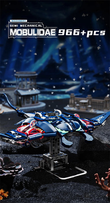 Technical Mechanical Shark Parrot Mantis Frog Manta Ray Sea Animal Light Building Blocks Bricks Model Assembly Toy For Kid Gift