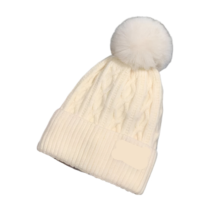 Autumn and Winter Women's Pompom Knitted Hat Women Solid Color Thicken Plush Beanie Cap Female Autumn Warm Crochet Hats