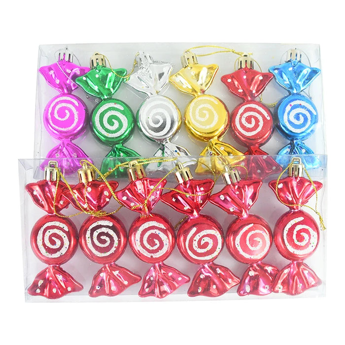 6pcs/set Christmas Candy Pendants Colorful Lollipop Cane Hanging Ornaments
