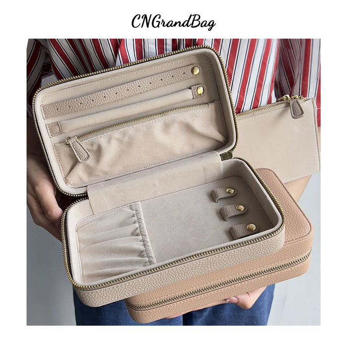 Personalized Emboss Gold Name Pebble Leather Jewelry Storage Box