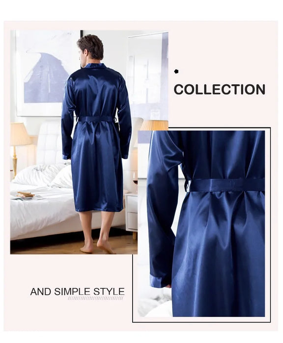 Summer New Men's Ice Silk Bathrobe Robe Men's Pop-Up Section of the Long Section of Cardigan Robe Pajamas Pajamas Home Clothing