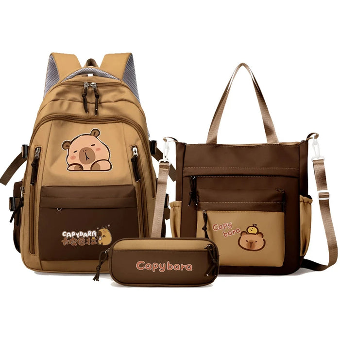 Kawaii Capybara School Backpack for Girls School Bags Set Casual Daypack Teens Girls Book Bag Children Schoolbag Travel Backpack