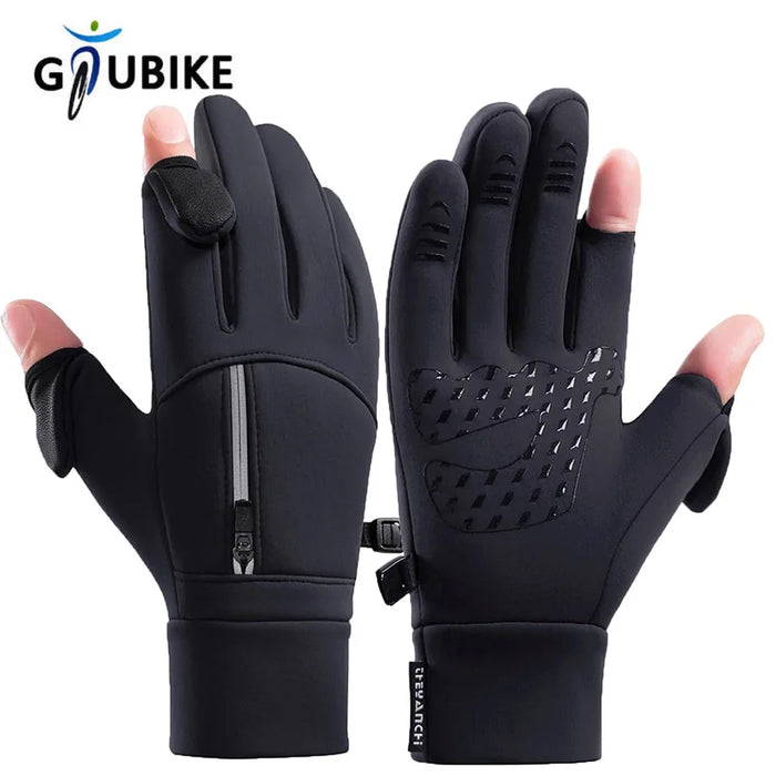 GTUBIKE New Winter Flip Open Two Finger Gloves Warm Touch Screen Gloves Outdoor Windproof Waterproof Cycling Fishing Gloves