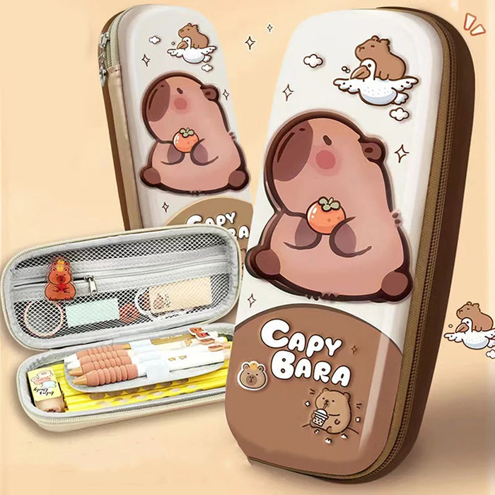 3D Cute Capybara Pencil Case Drop Resistant Waterproof Storage Box Hard Shell Decompression Pen Bag Student School Supplies