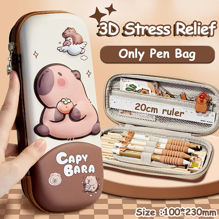3D Cute Capybara Pencil Case Drop Resistant Waterproof Storage Box Hard Shell Decompression Pen Bag Student School Supplies