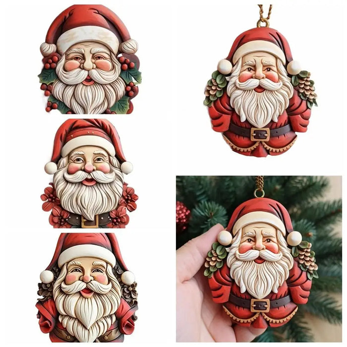 Colorful 2D Santa Hanging Ornament Santa Claus Cartoon Christmas Tree Pendant