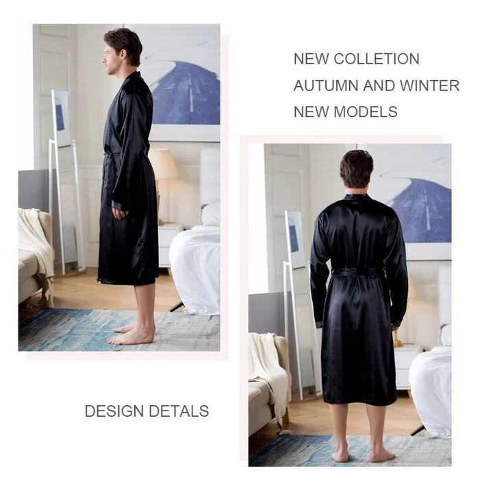 Summer New Men's Ice Silk Bathrobe Robe Men's Pop-Up Section of the Long Section of Cardigan Robe Pajamas Pajamas Home Clothing
