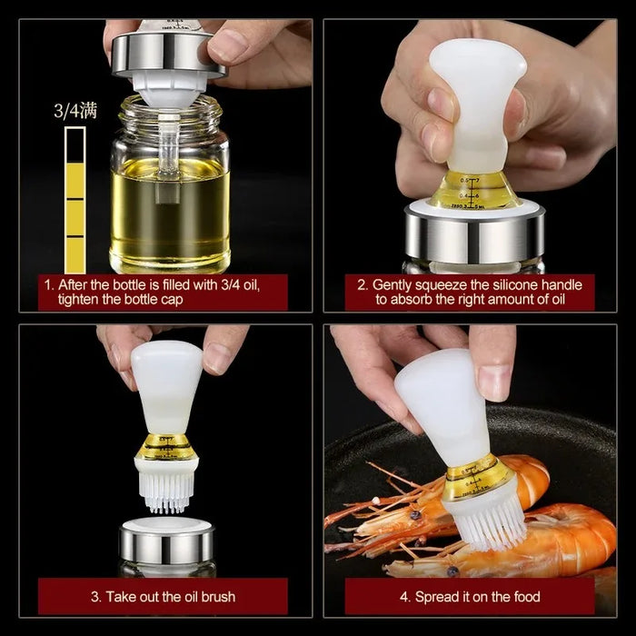 Silicone Oil Brush Bottle Kitchen BBQ Oil Brush Dispenser Not-leaking Barbecue Grill Honey Liquid Baking Pastry Pancake Brush