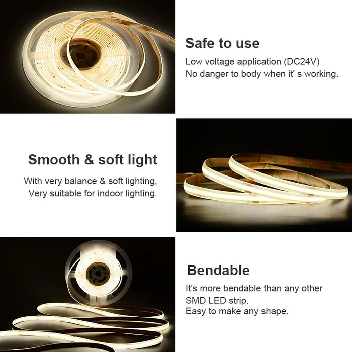 COB LED Strip Light IP65 Waterproof 480 LEDs/m