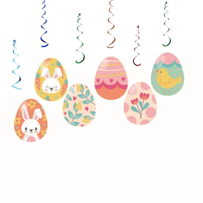 Happy Easter Banner Easter Wreath Easter Eggs Bunny Hanging Swirls Ornaments Indoor Outdoor Spring Easter Themed Party Supplies