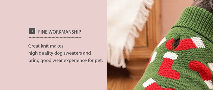 Puppy Knit New Year Dog Turtleneck Winter Clothes Pullover Green Sweatshirts Ugly Knitted Christmas Cat Sweater for Small Dogs