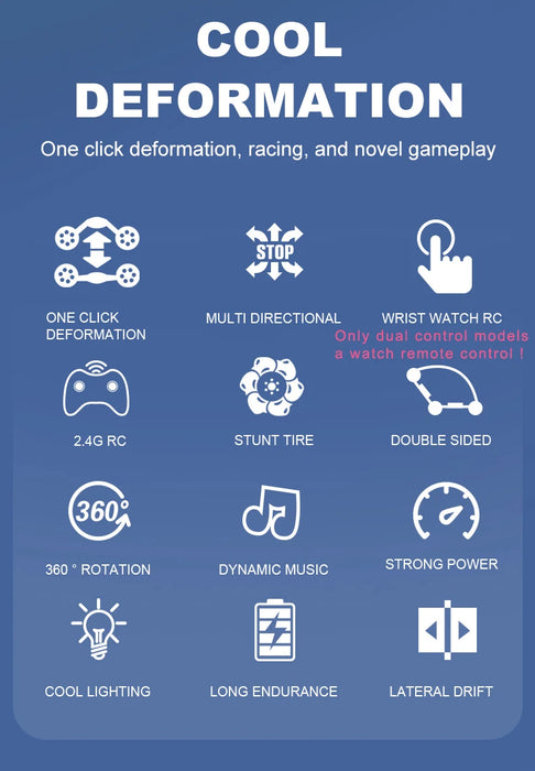 Rc Stunt Car Dual Remote Control Watch Gesture Sensor Drift 2.4GHz 4wd Rotation Deformation Electric Toy for Kids Boys Christmas
