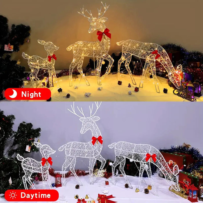 Metal Frame Reindeer Decor Glowing Christmas Deer Ornament Set with Led Lights