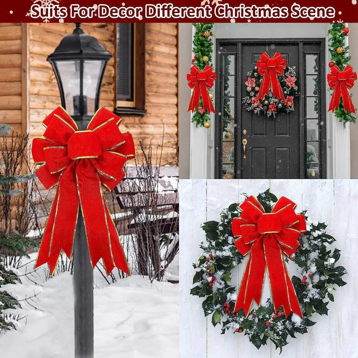Christmas Tree Top Decoration Pendant Large Bow Velvet Cloth Lace Ribbon