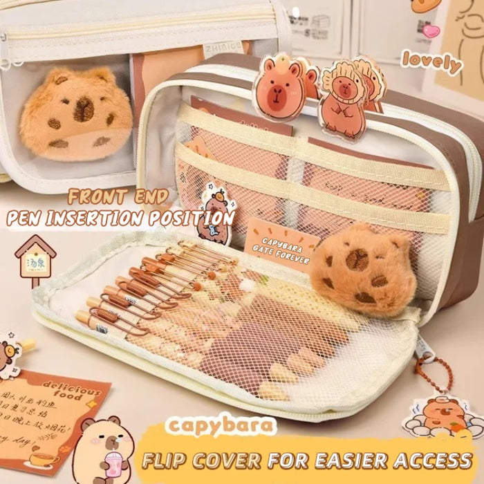 Capybara 9-layer large capacity pencil case, large capacity pencil case flip cover stationery pencil case stationery storage bag