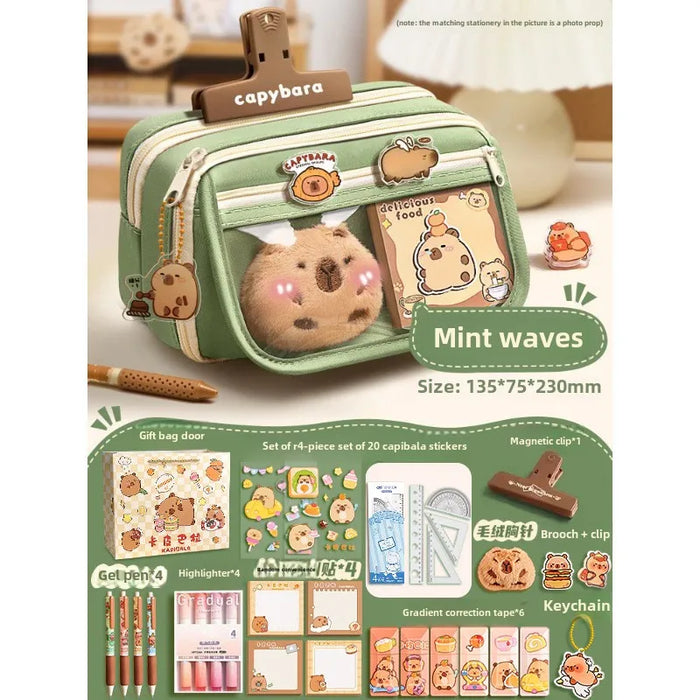 Capybara 9-layer large capacity pencil case, large capacity pencil case flip cover stationery pencil case stationery storage bag
