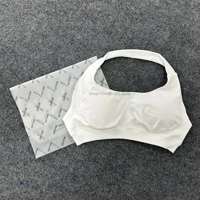 Impact Sports Bra Women Seamless Halter Neck Strap Bra with Logo Padded Open Back Yoga Top Bra Medium Support Gym Crop Top