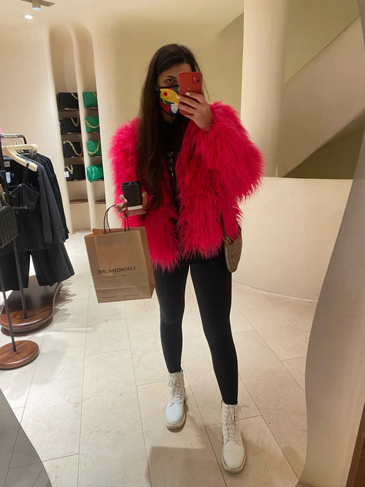 Fur Coats Women Fashion Pink Faux Fur Coat Elegant Thick Warm
