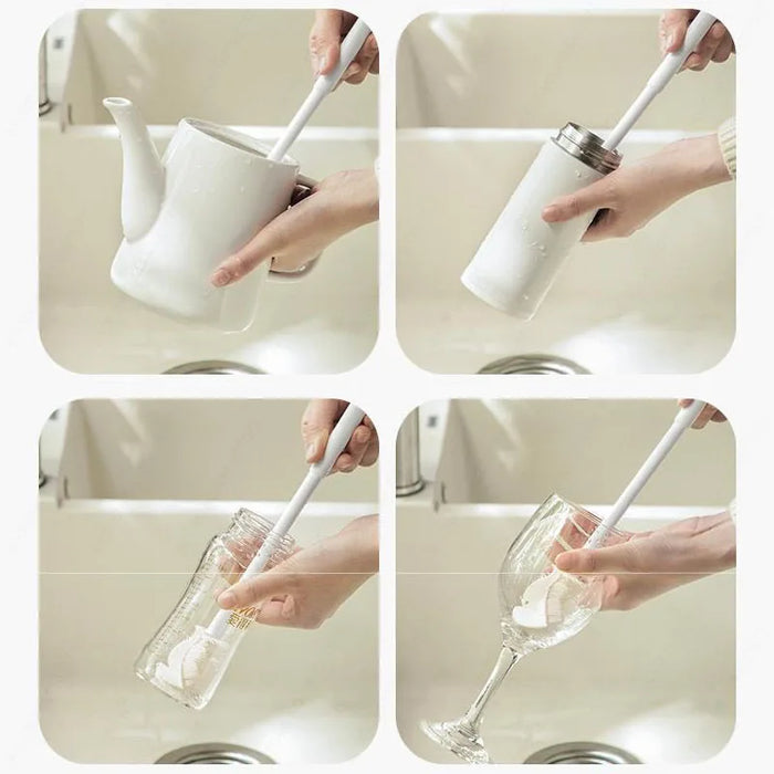Silicone Milk Bottle Brush Cup Scrubber Glass Cleaner Long Handle Drink Bottle Clean Brush Kitchen Cleaning Tool
