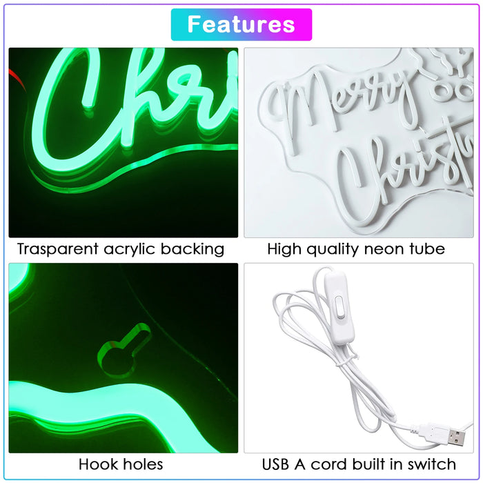 Merry Christmas Neon Sign Christmas Hat Dimmable LED Sign
