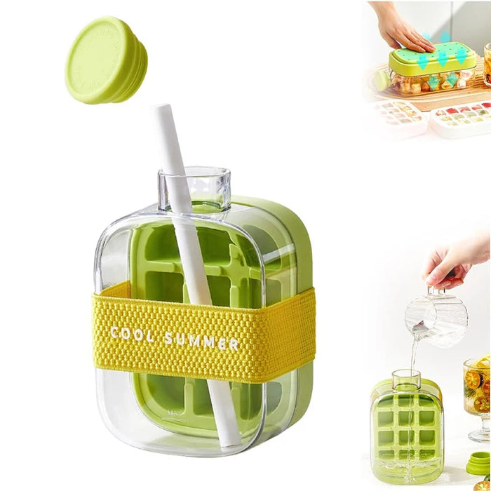 Summer Ice Cube Tray With Straw 2 in1 Ice Tray And Water Bottle For Ice Maker Silicone Ice Cube Portable Kettle Reusable Icecup