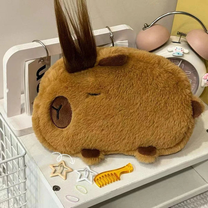 Large Capacity Pen Bag Cartoon Pencil Bag Student Capybara Plush Stationery Storage Bag Learning Stationery Supplies